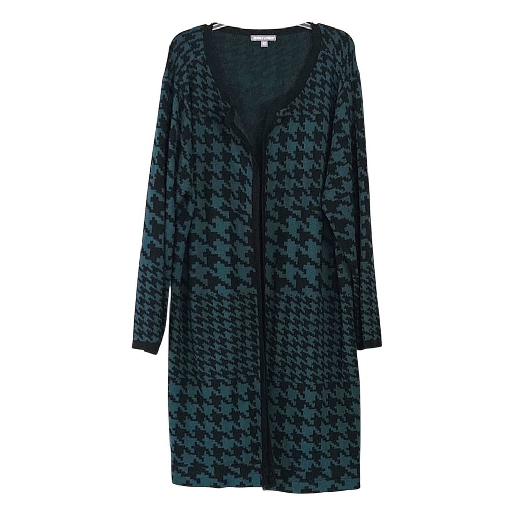 Jessica London Houndstooth Long Line Open Front Cardigan Sweater Sz 22/24 EUC